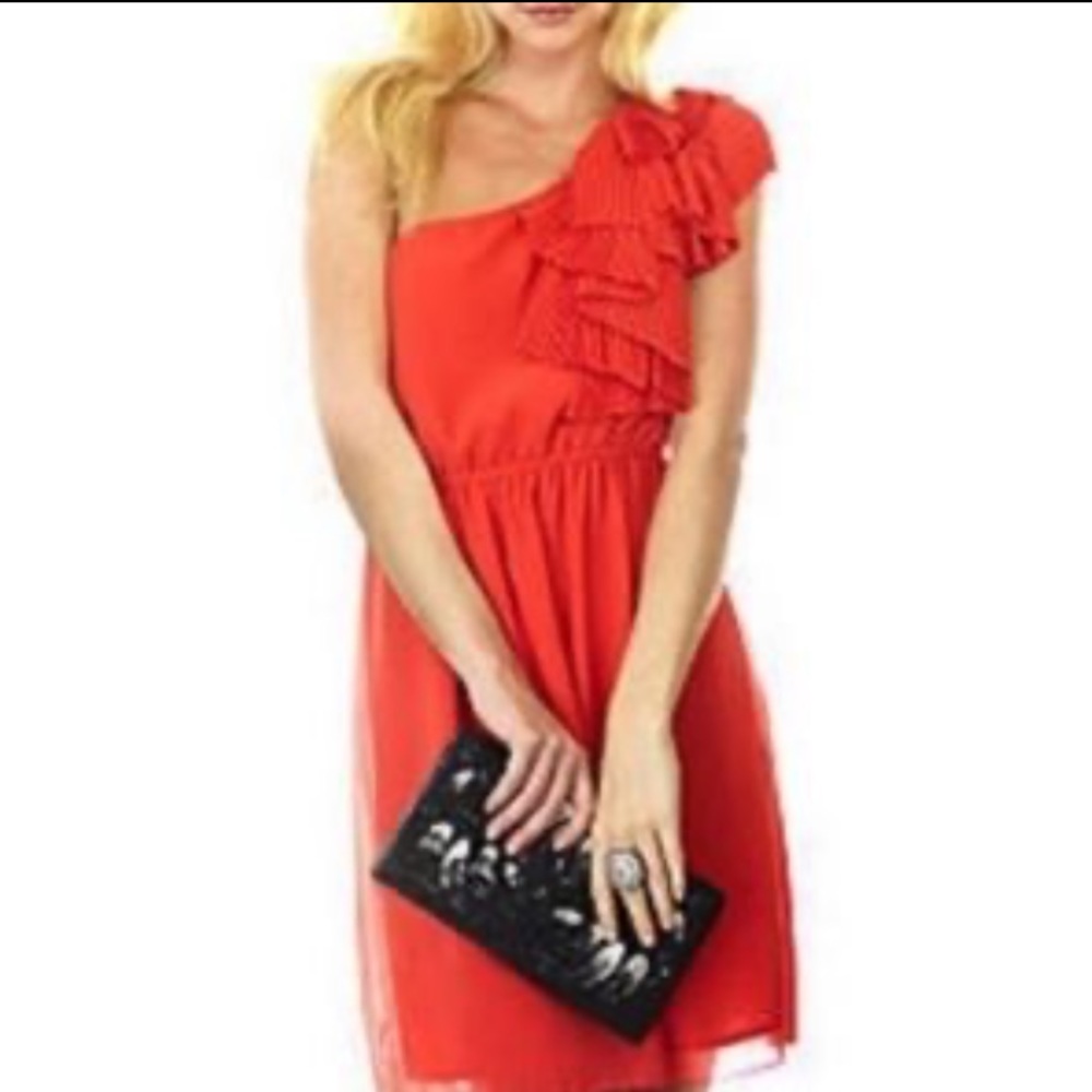 MM COUTURE BY MISS ME Red One Shoulder Pleated Dress M